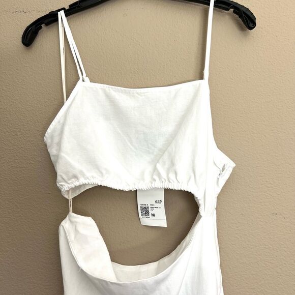 NWT White Linen Blend Cutout Side Slit Midi Dress - Picture 2 of 8